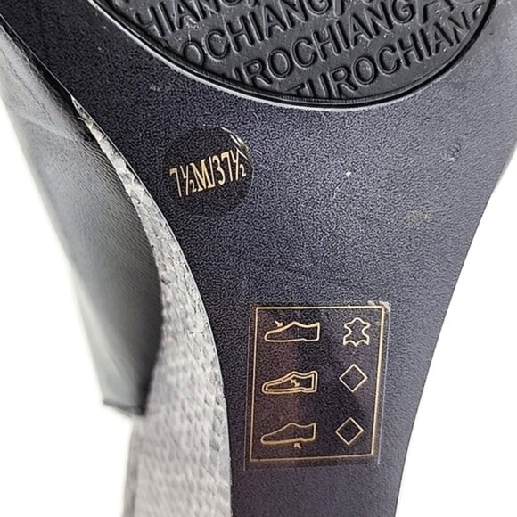 ARTURO CHIANG Black Leather Reptile Print Wedge Slingback Shoe Peep Toe Sz 7.5M - Picture 14 of 16